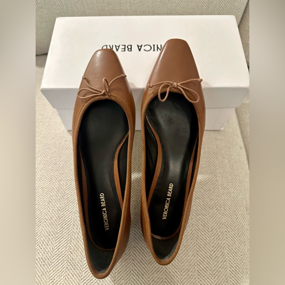 Veronica Beard Brown Square-Toe Leather Ballet Square Heel Low Pumps NWT - Picture 6 of 6